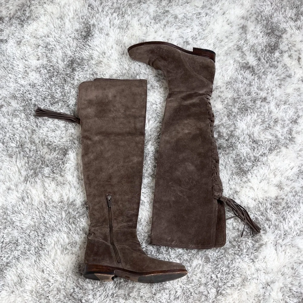 Frye Tina Tassel Lace Up Over the Knee Boots Size 6